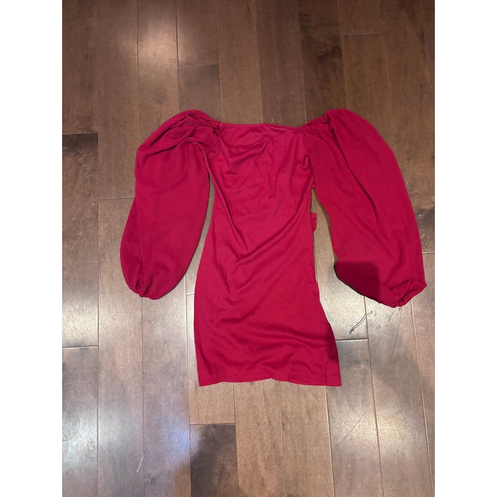 Red Off The Shoulder Puff Sleeve Ruched Back Mini Dress Bodycon Cocktail
